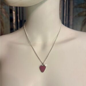 Coach Red & Green Enamel Strawberry Pendant .925 Sterling Silver Necklace